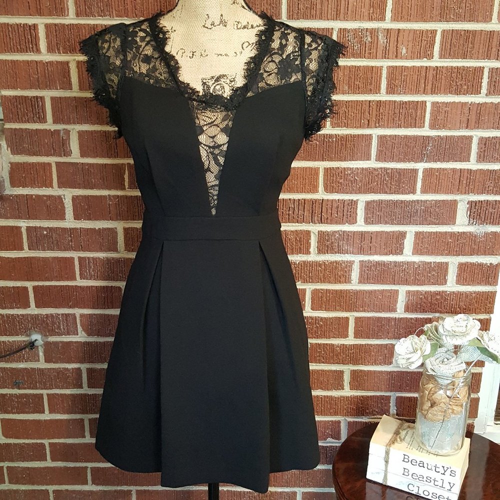 BCBGeneration Fit Flare Pleated Lace Back Dress 4